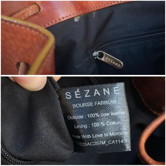 SEZANE Cognac Rich Brown Glossy Leather Crossbody Bucket Bag Farrow Shoulder Bag - Picture 16 of 17